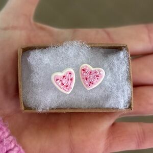 Pink Heart Stud Earrings | Valentine “heart cookie” Earrings
